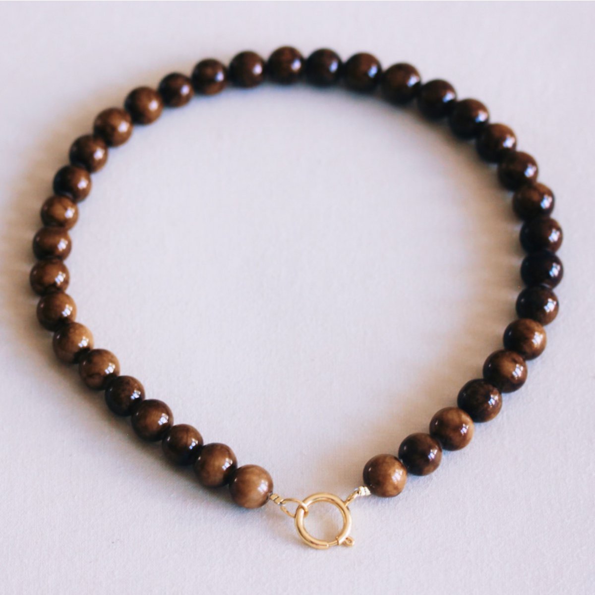 Natural stone bead necklace XL - dark brown