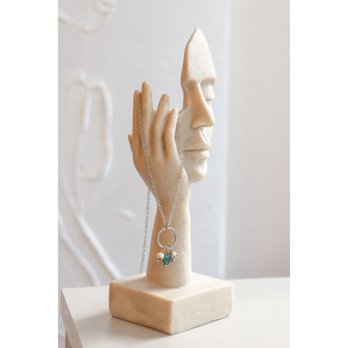 Ring & Gemstone Necklace - Silver