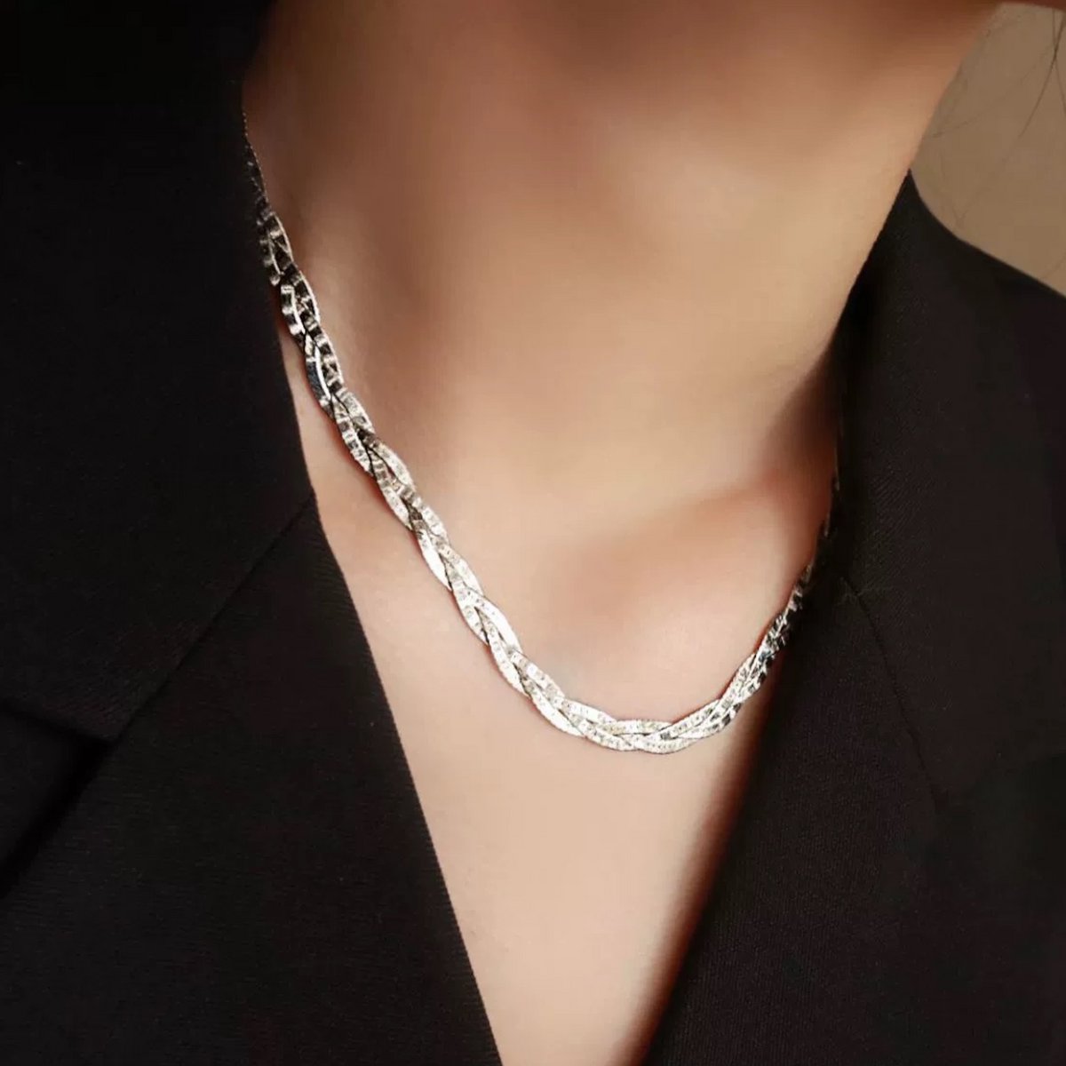 Sterling silver Braided Herringbone chain