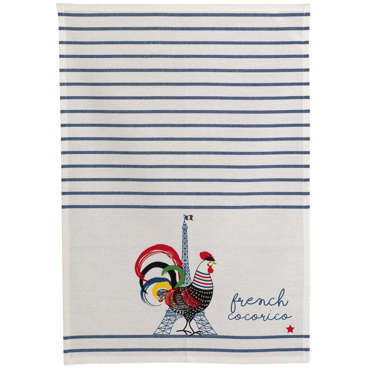 Recycled tea towel French Cocorico Ecru/blue 50 x 70