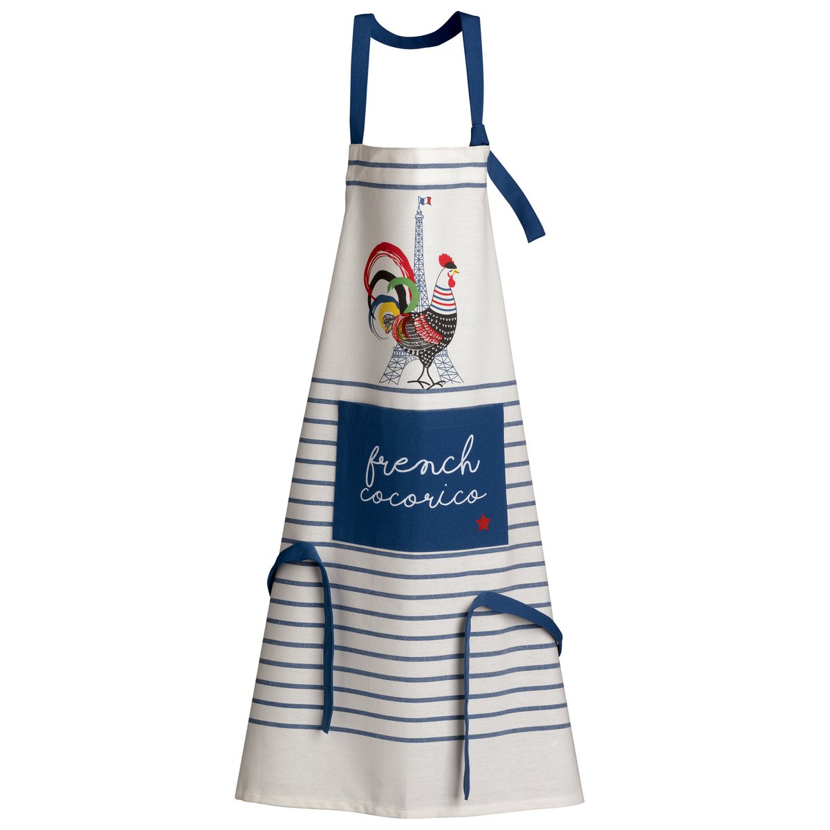 Recycled kitchen apron French Cocorico Ecru/blue 85 x 72