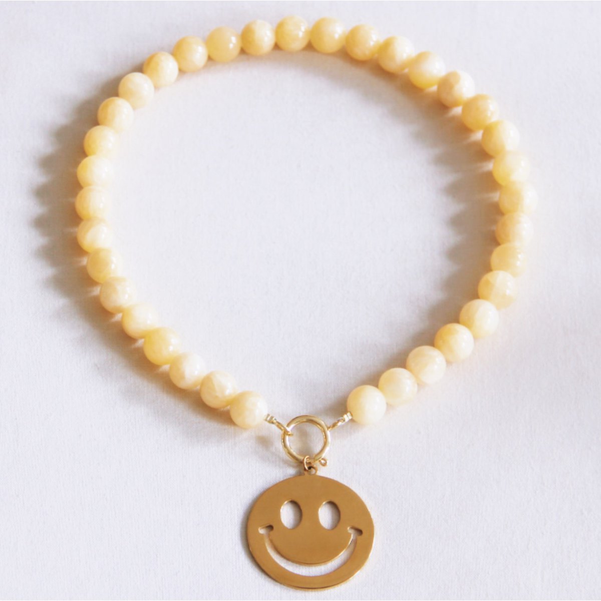 Beaded necklace XL & smiley - light yellow