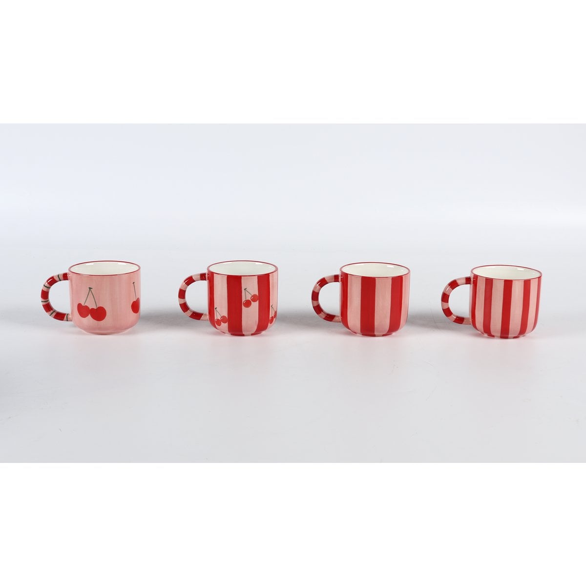 Cherry red striped mugs - set of 4