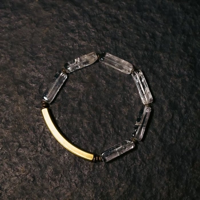 Clear Quartz Square Bar Bracelet with Bronze Charm