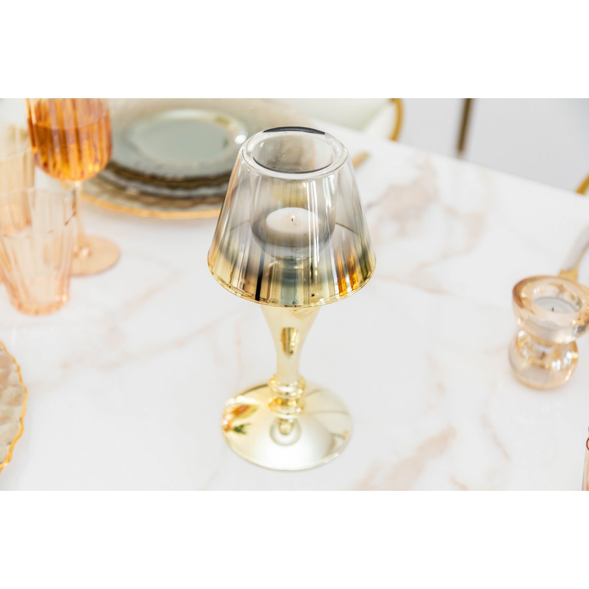 GOLDEN CANDLE HOLDER ON STAND 12.5X12.15X25CM