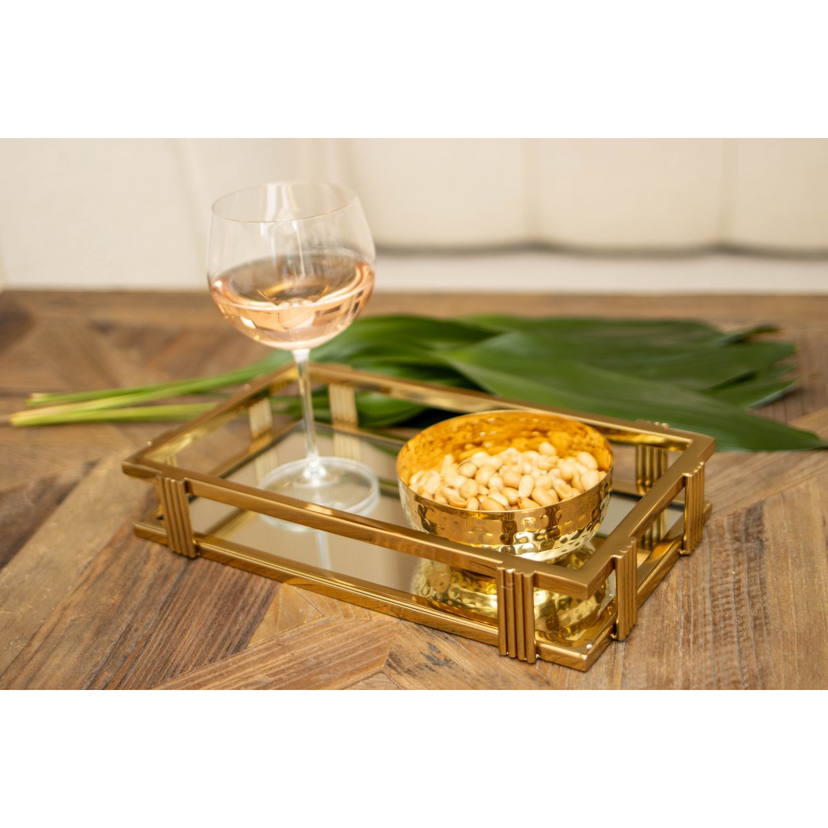 Golden rectangular mirror tray 31x18x5cm