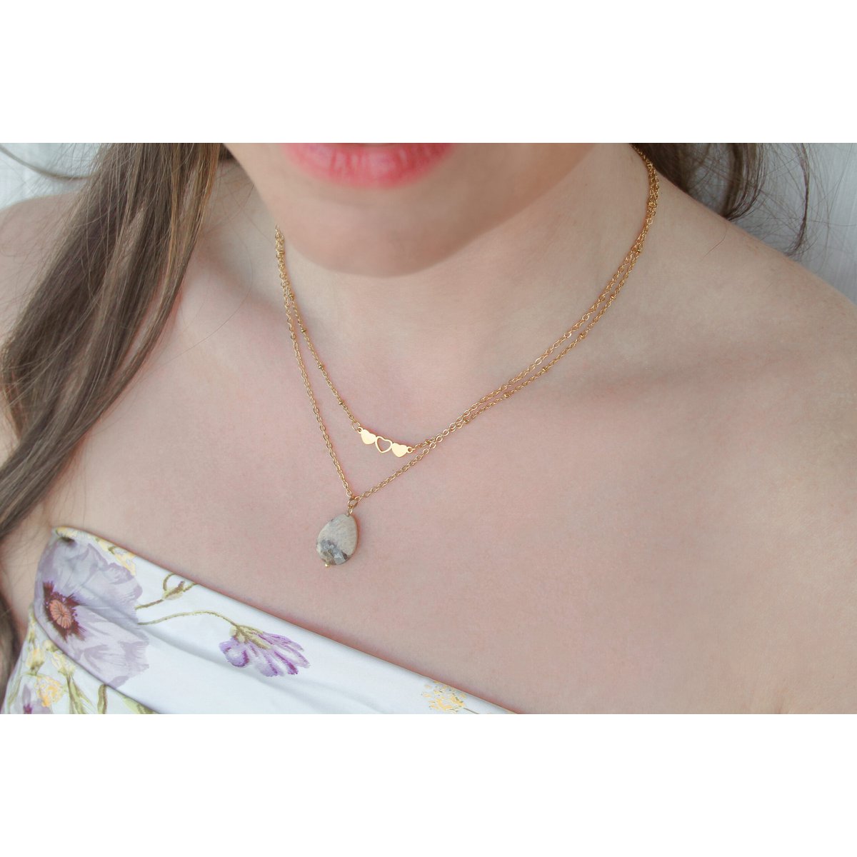 Necklace Zebra Feldspar - Gold