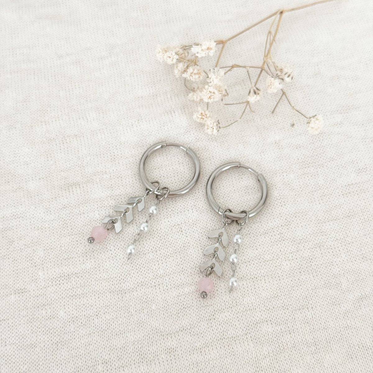 Herringbone, jade & gems earrings - silver