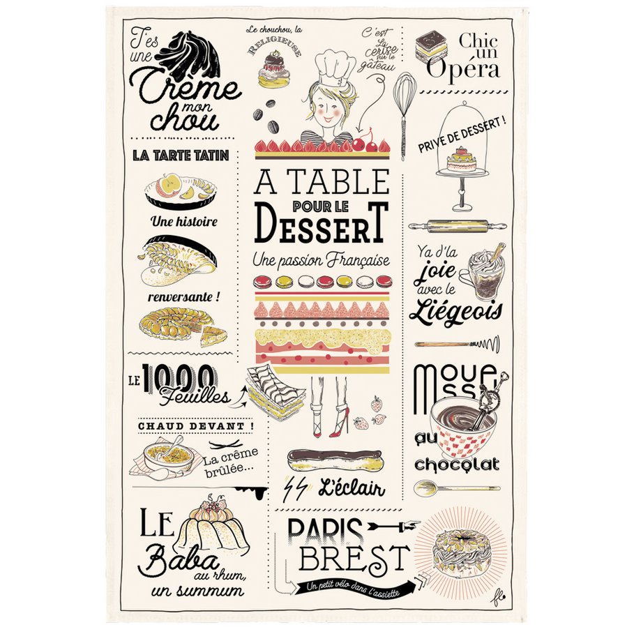 Tea towel French desserts Ecru 48 x 72