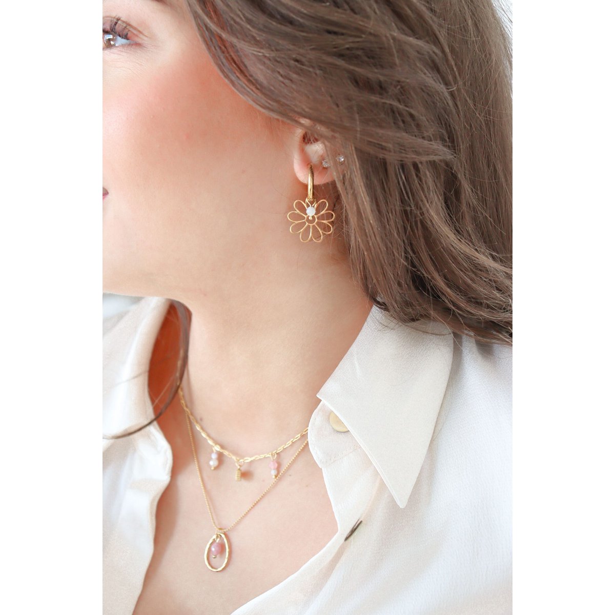 Flower & Moonstone Earrings - Gold