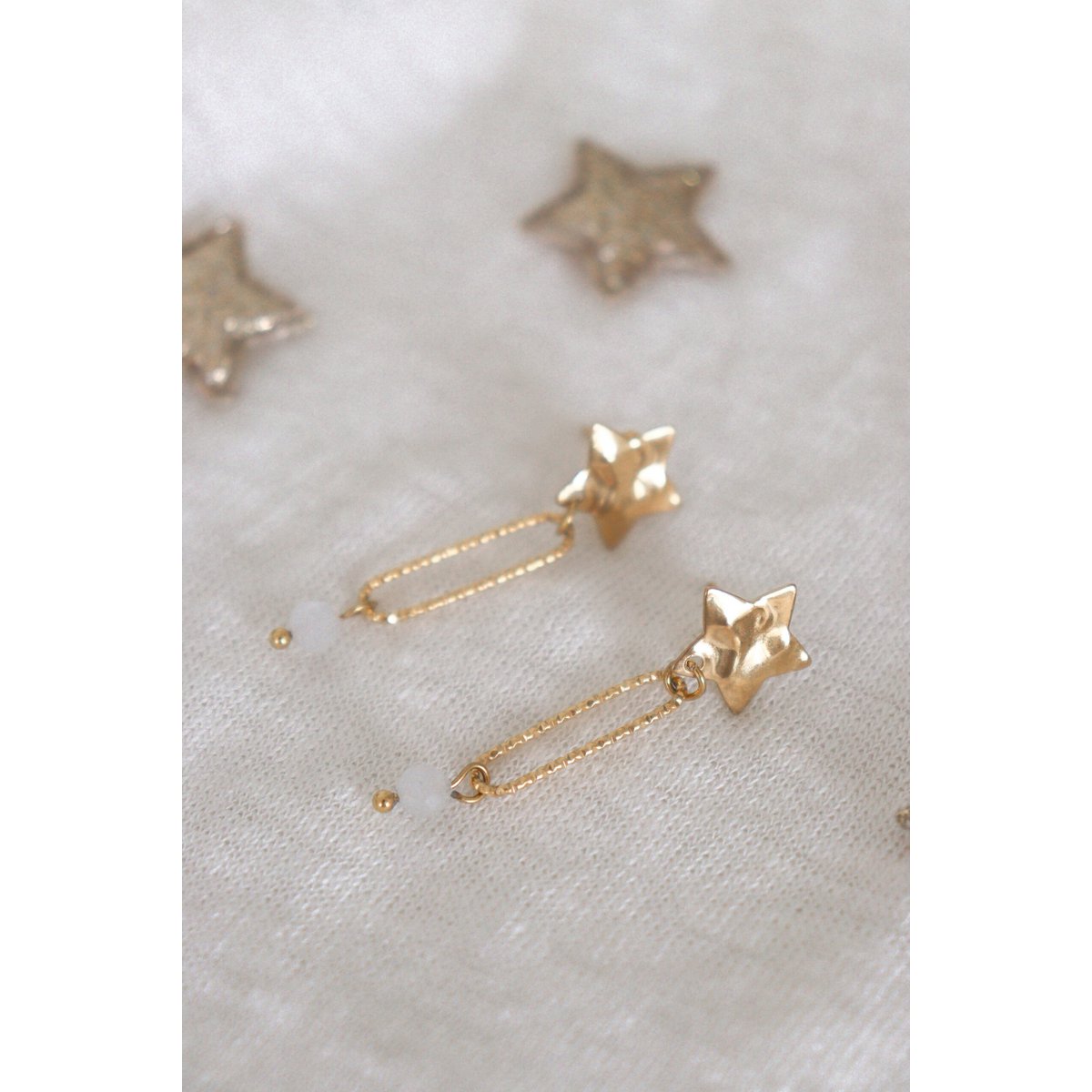 Star & Moonstone Earrings - Gold