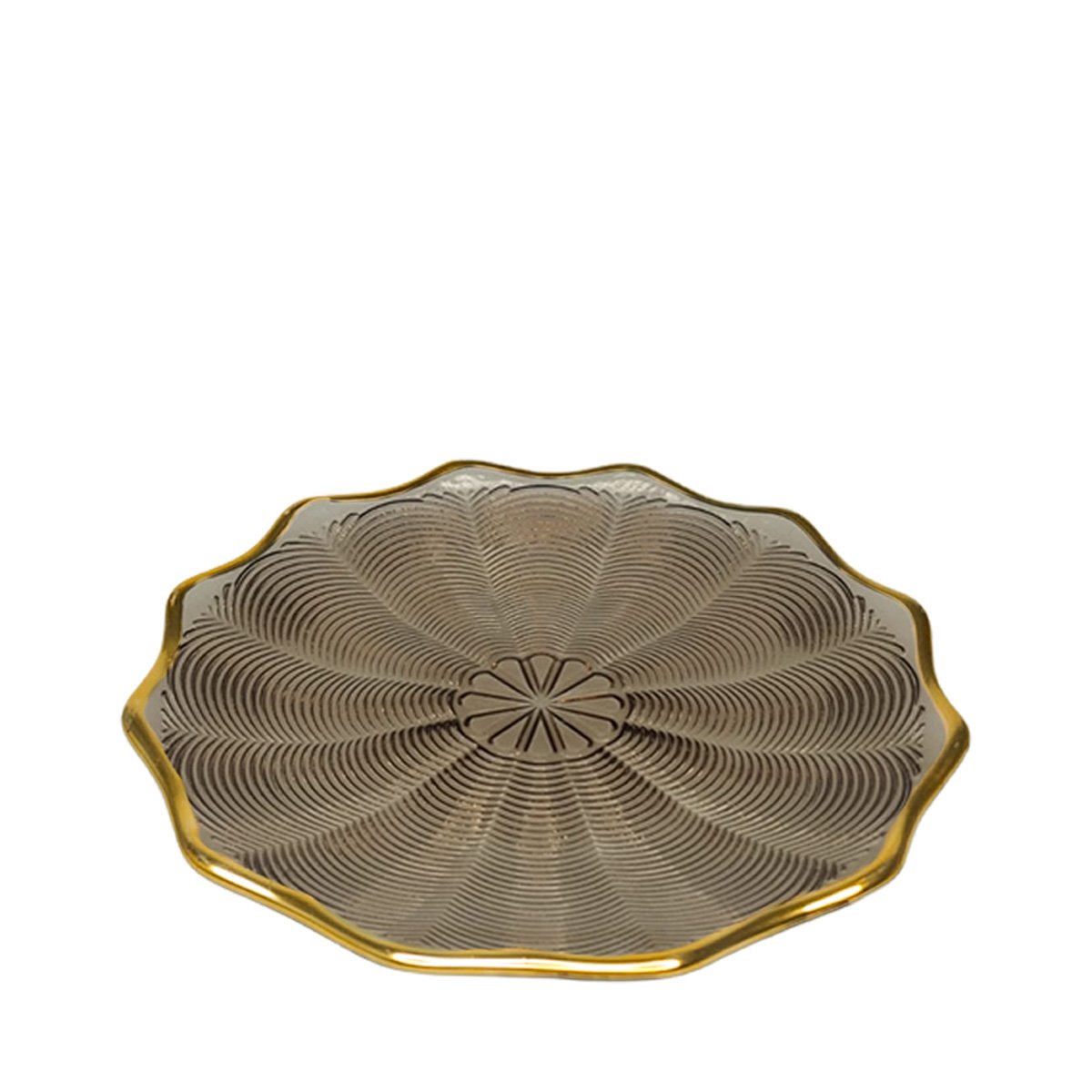 Brown presentation plate with gold rim