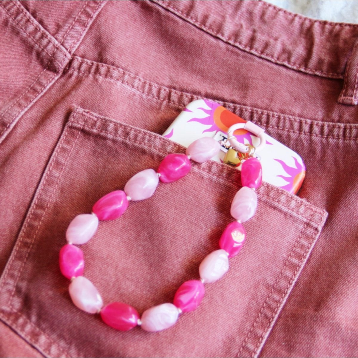 Phone cord nugget beads - light pink/fuchsia