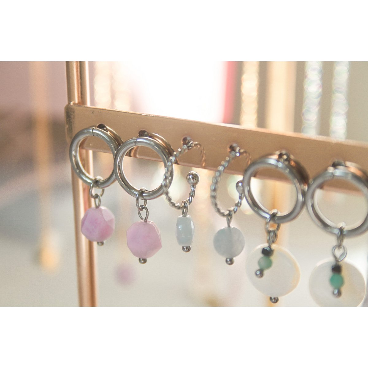 Earrings Amazonite, Shell & Hematite - Silver