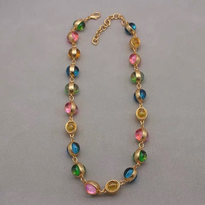 Vintage Rainbow Stones Necklace & Bracelet Set