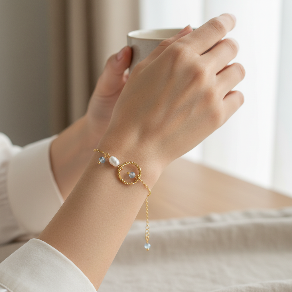 Aquamarine, Sapphire and Pearl Bracelet - Gold