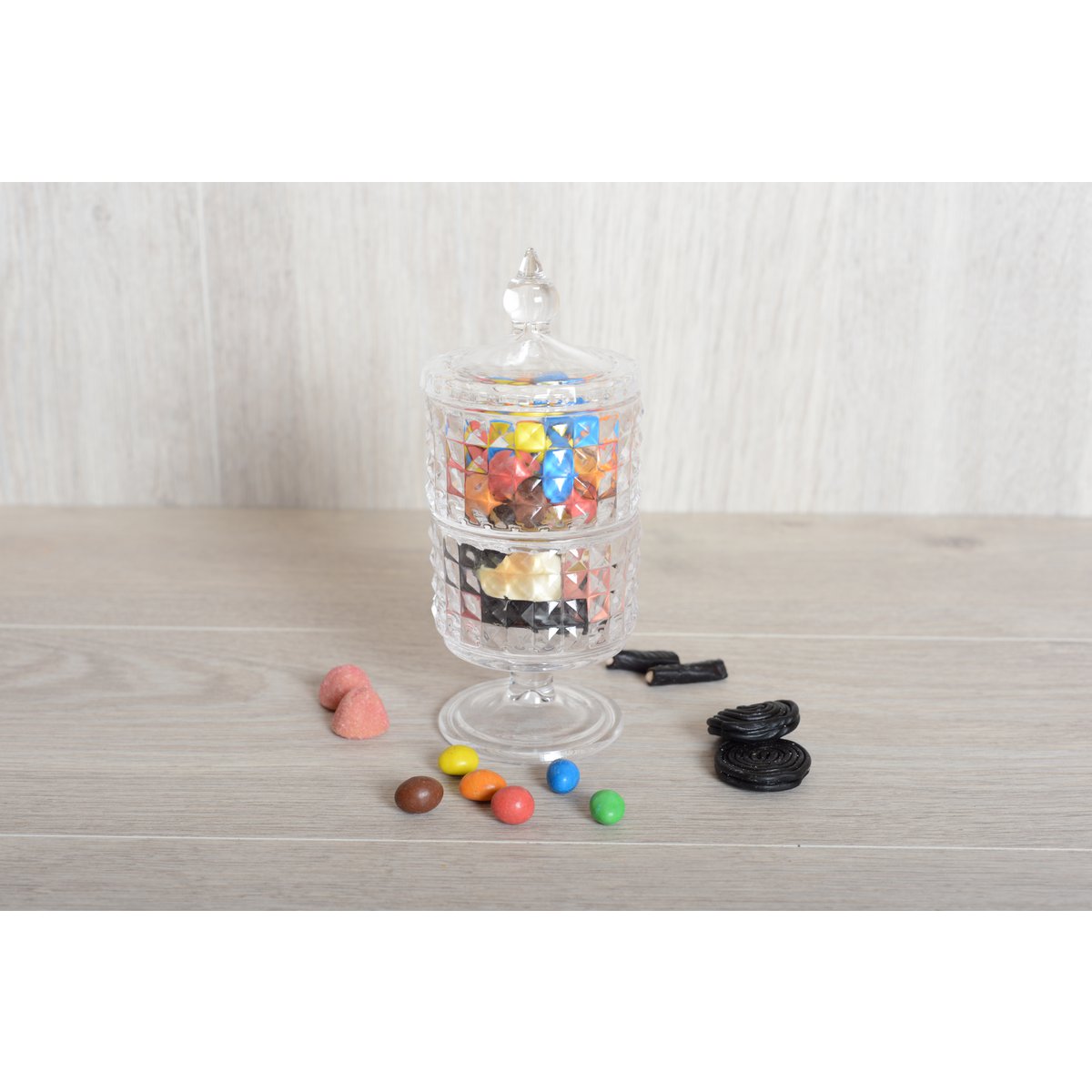 Bonbonniere 2 stands in standing glass with H24CM lid