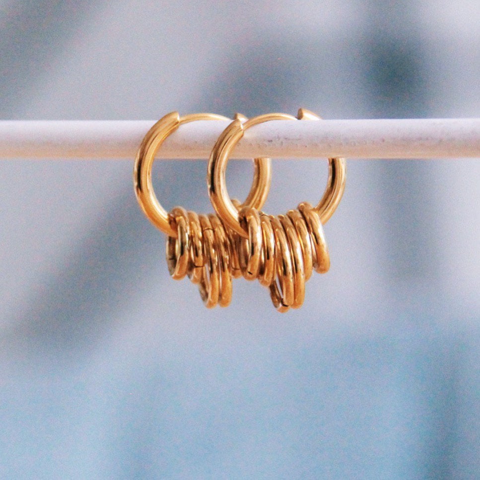 Stainless steel earring with rings - gold