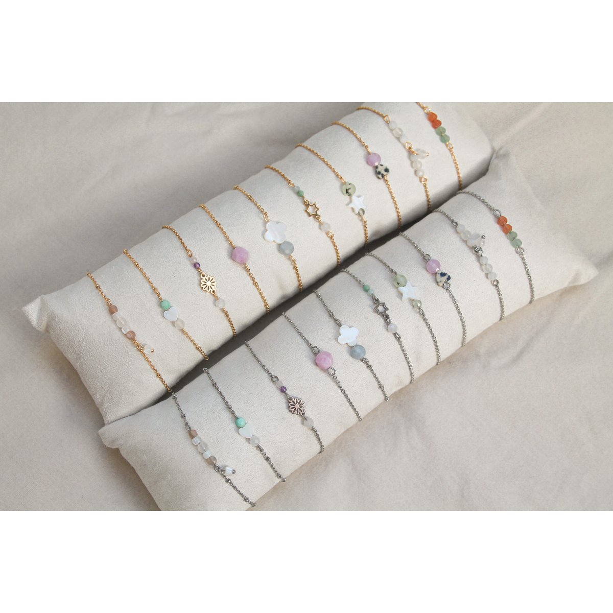 Bracelet Sunstone, Jade & Shell - Gold