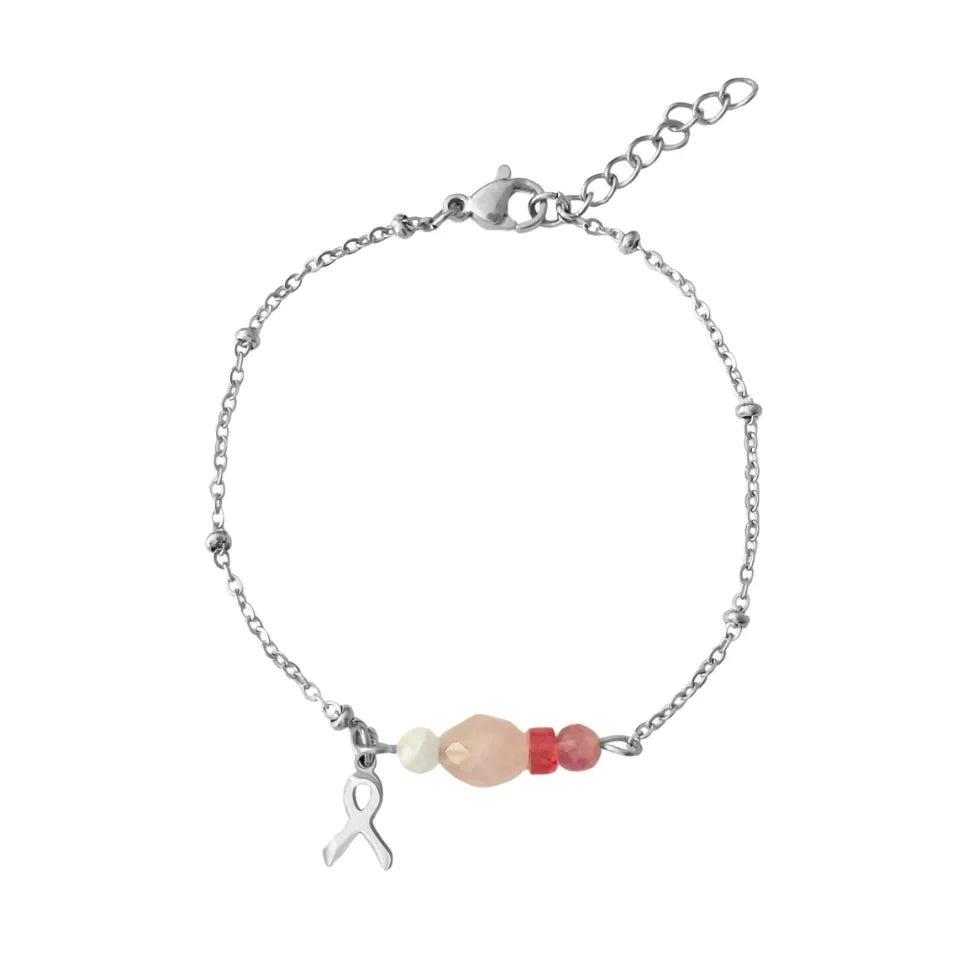 Gemstone Bracelet - Silver - For Pink Ribbon🎗️