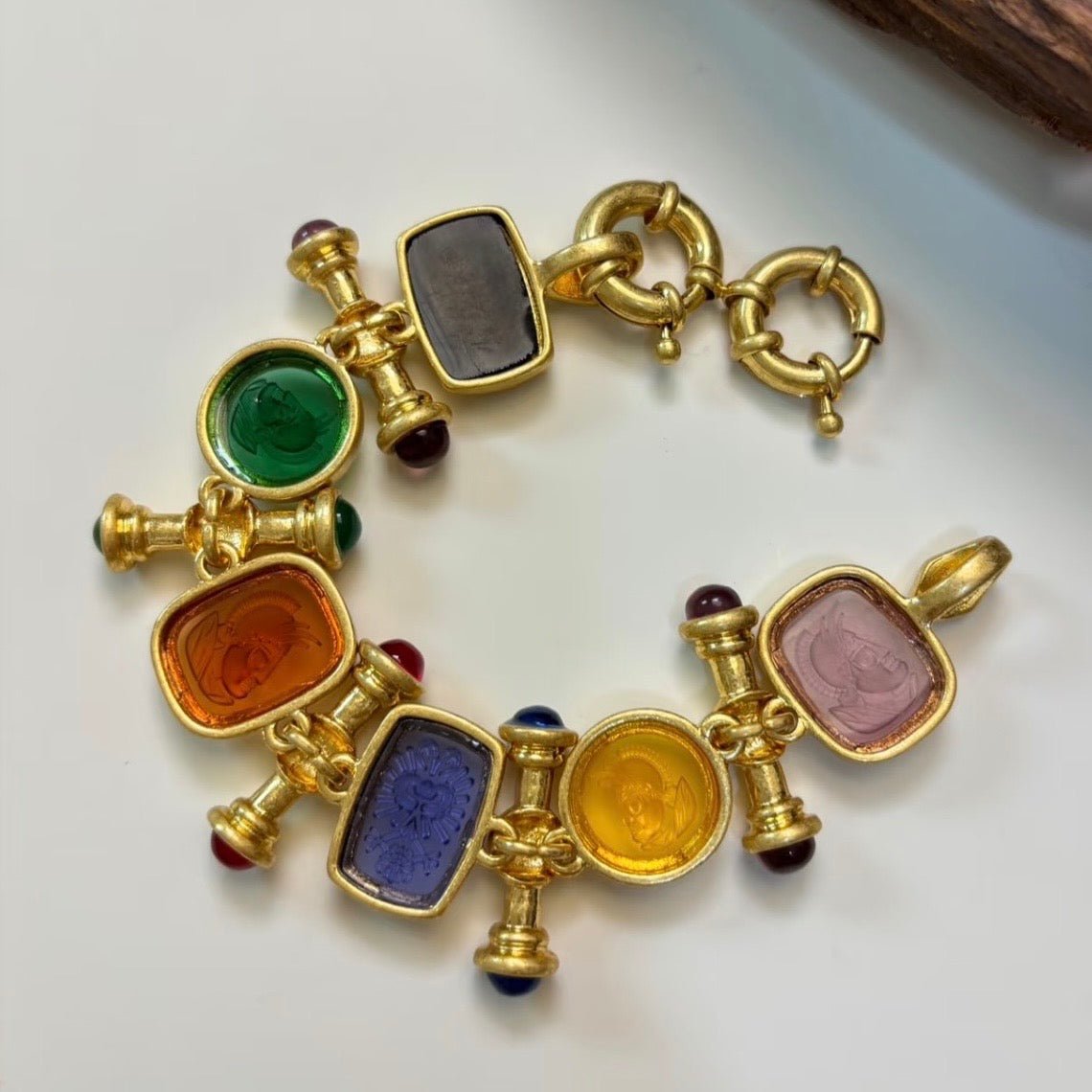 Vintage Roman Cameo Charm Statement Bracelet