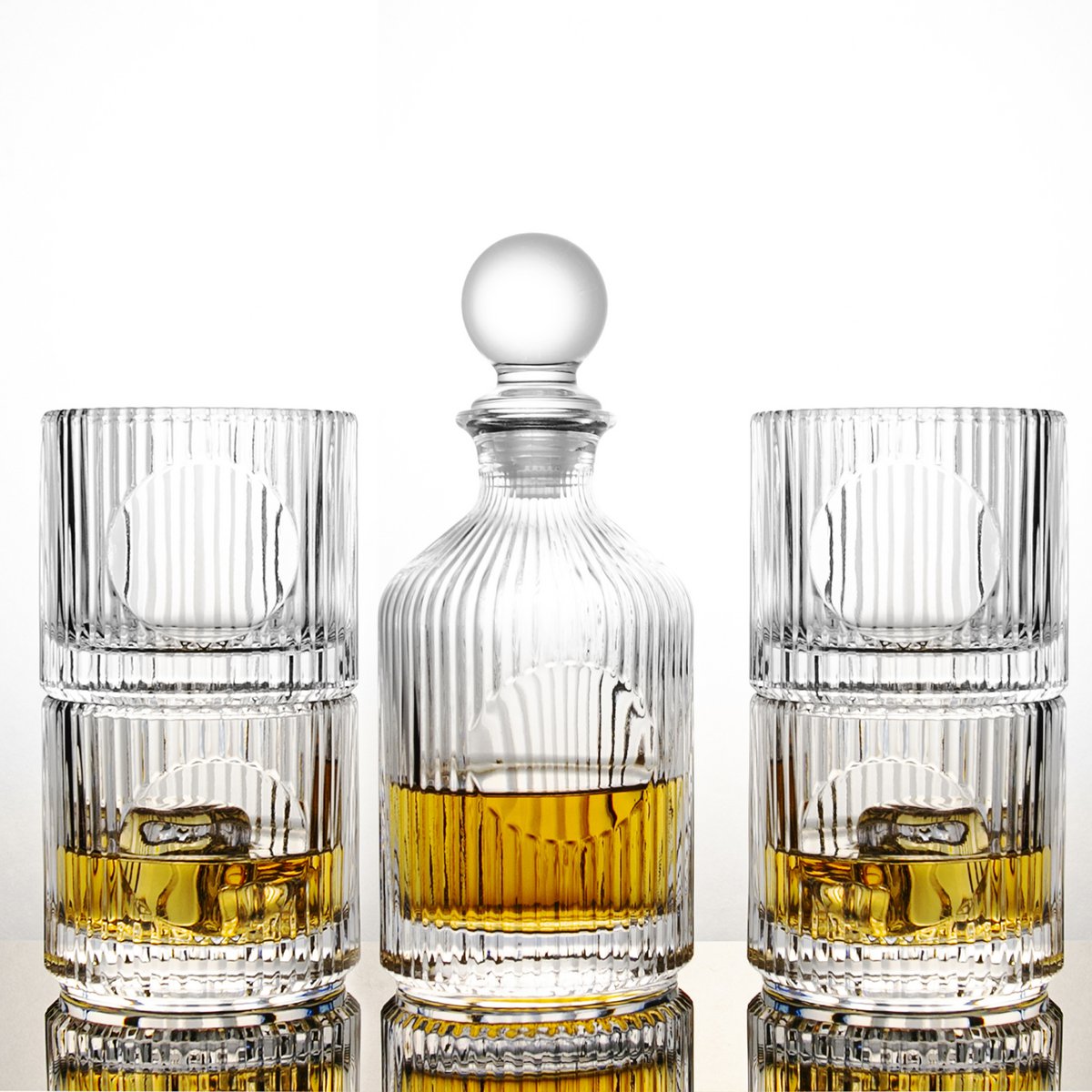 Brazed striped glass whiskey with carafe 500ml and 4 330ml glasses