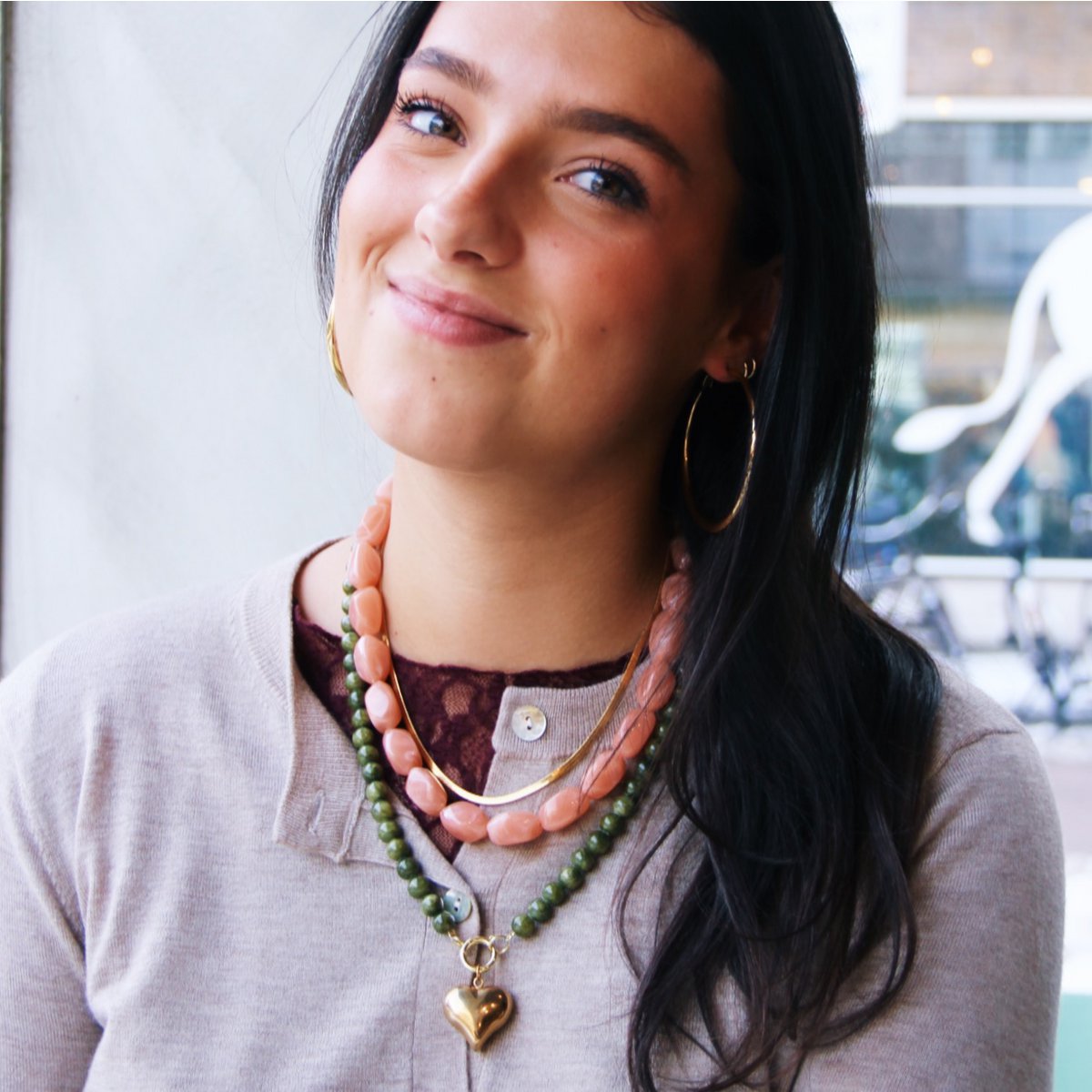 Natural stone bead necklace 'SMALL' - green