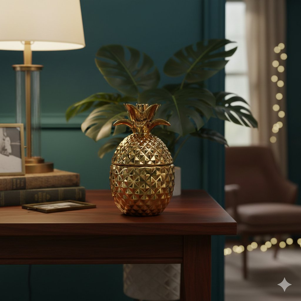 Decorative pineapple box in golden ceramic 13x13x22.5cm
