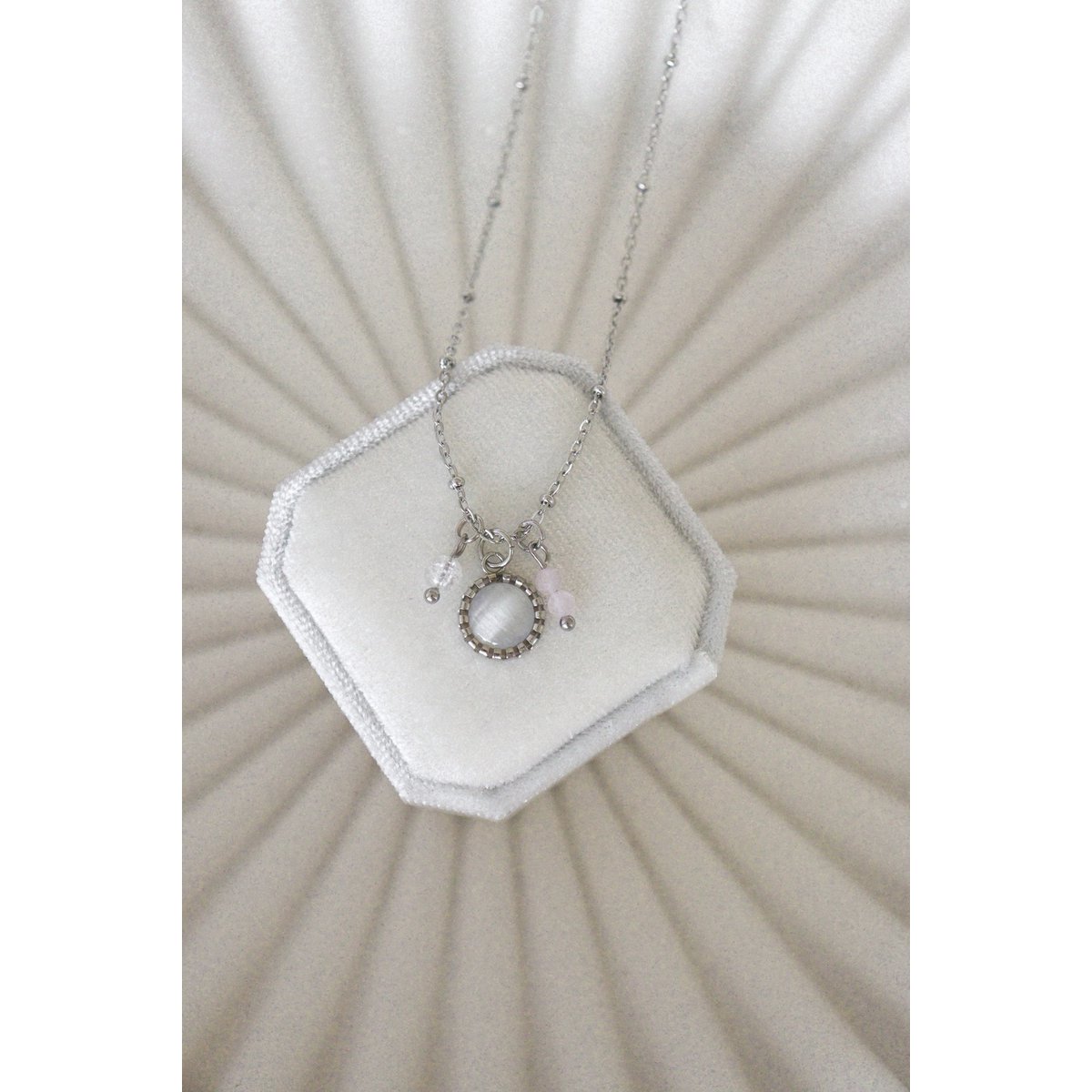 Cat's Eye & Rozenkwarts Necklace - Silver