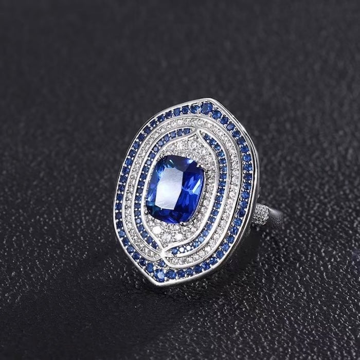 Royal Sapphire Halo Crystal Dress Ring