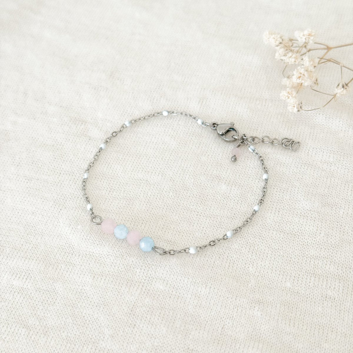 Aquamarine and rose quartz bracelet - silver