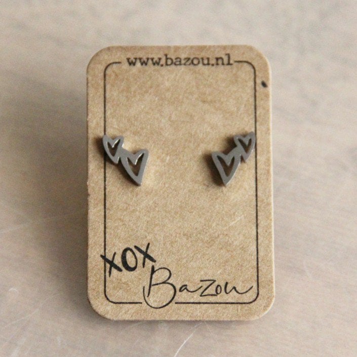OS441 - Stainless steel ear studs double heart - silver