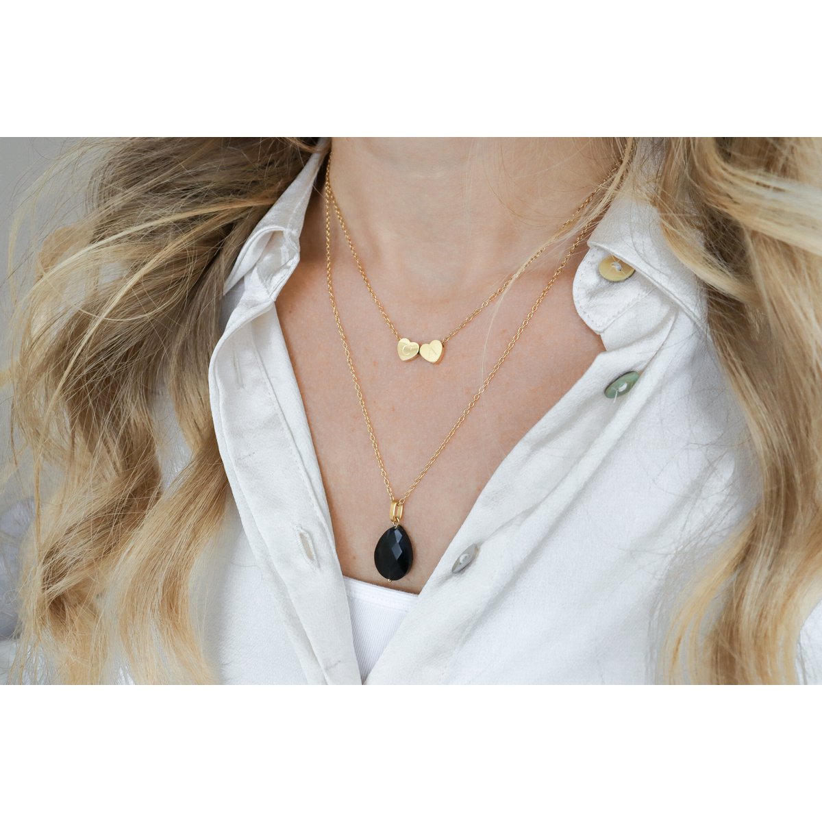 Gold Faceted Black Agate Necklace
