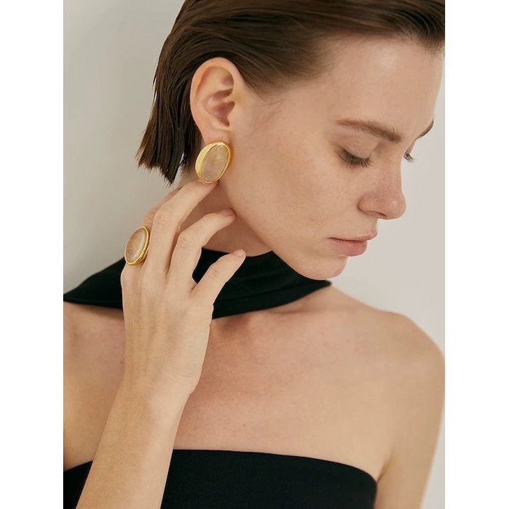 Bold Minimalist Gold Rutilated Quartz Earrings