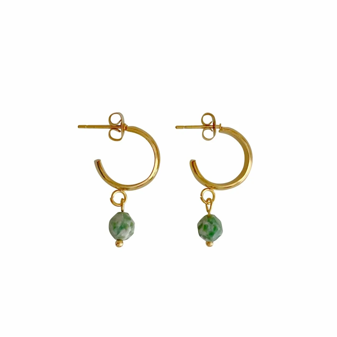 Green Spot Jasper Earrings - Gold
