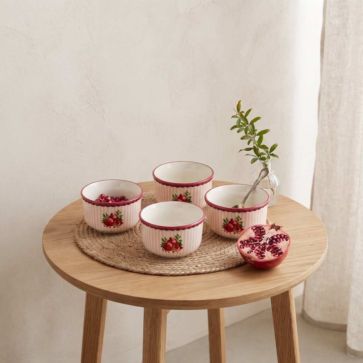 Pomegranate burgundy striped bowl 11.5x11.5x6.5cm - Set of 4