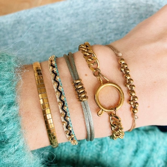 SA811 - Steel flat bracelet striped - gold