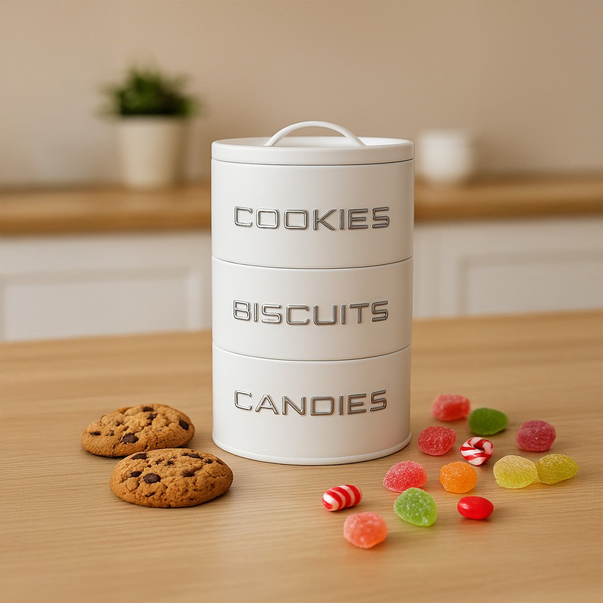 Cake box 3 white and silver compartments 13.5x13.5x19.5cm