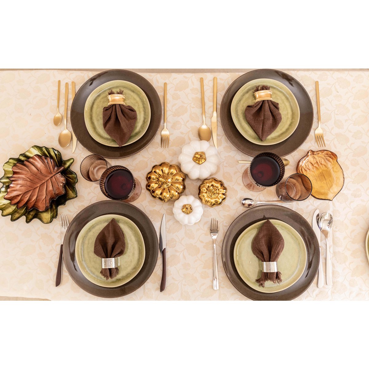 DECORATIVE WHITE AND GOLD PUMPKINS - SET OF 2