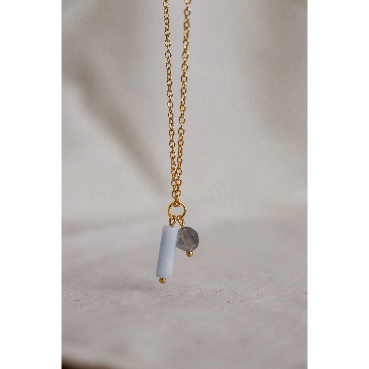 Aquamarine & Agate Necklace - Gold