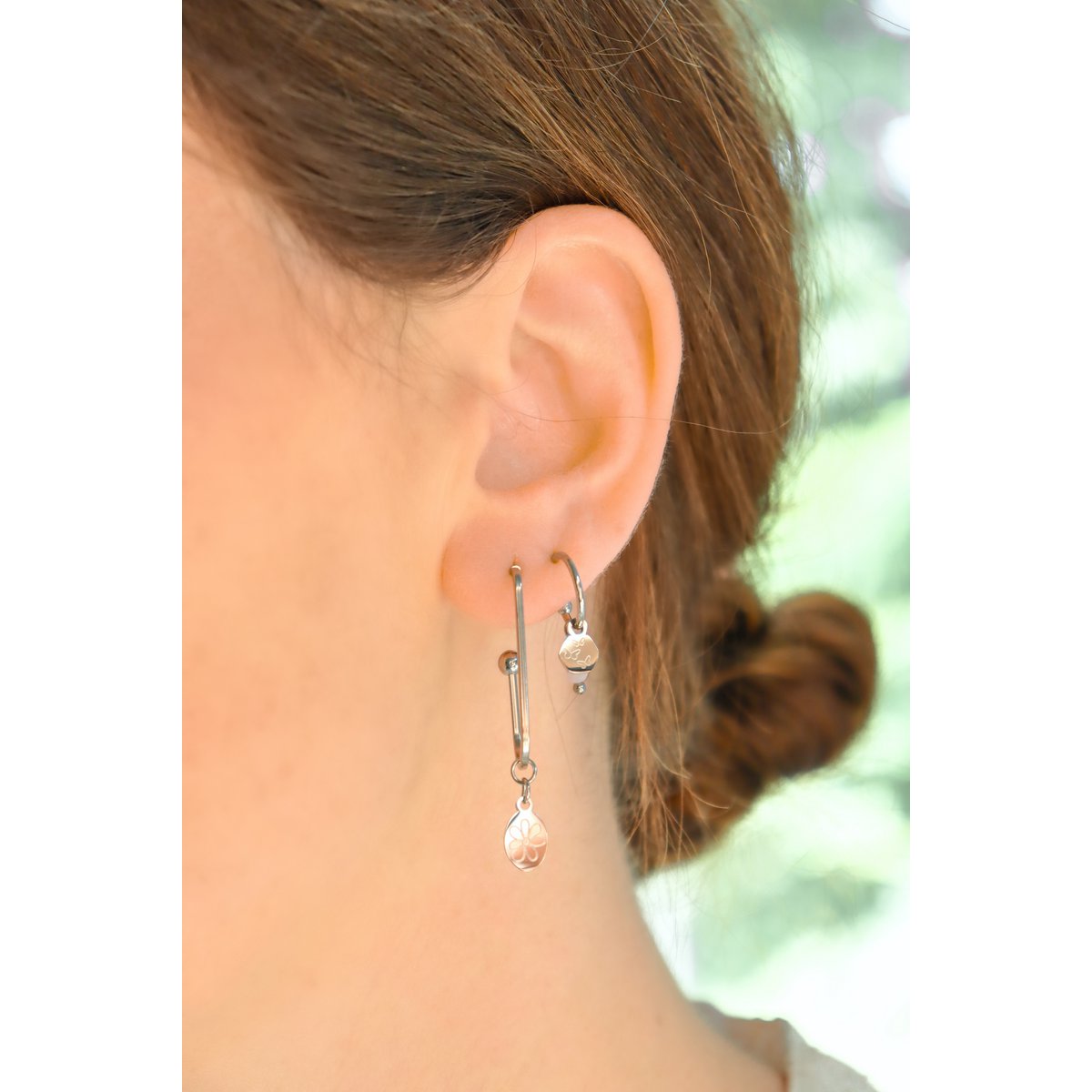 Long Earrings Flower - Silver