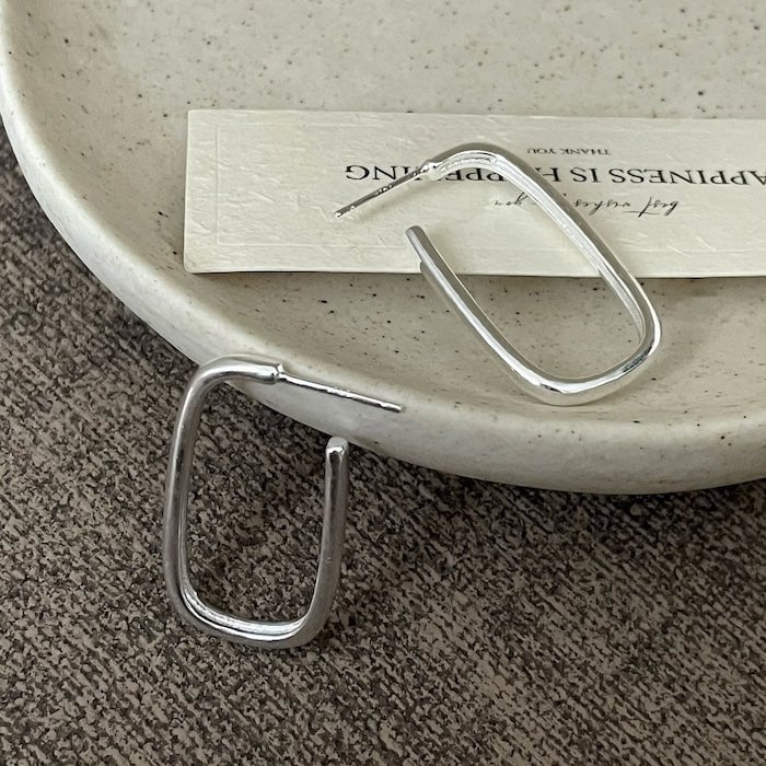 Minimalist Sterling Silver Rectangle Hoop Earrings