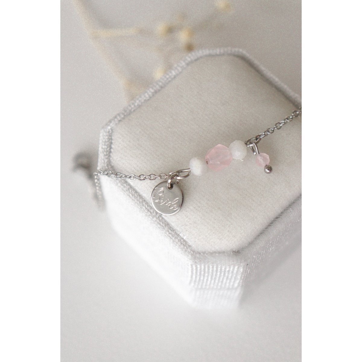 Bridal Bracelet Rose Quartz and Moonstone - Silver