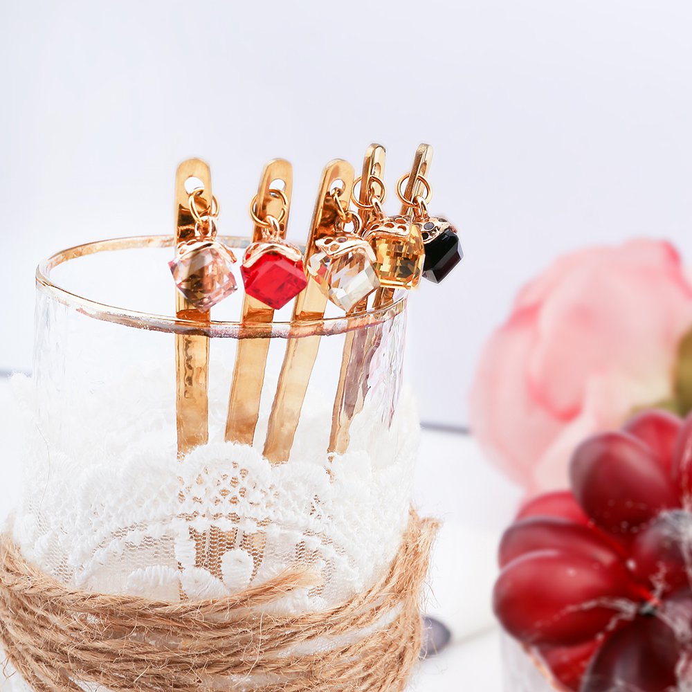 GOLDEN SPOONS WITH MULTICOLOR DIAMONDS - SET OF 6