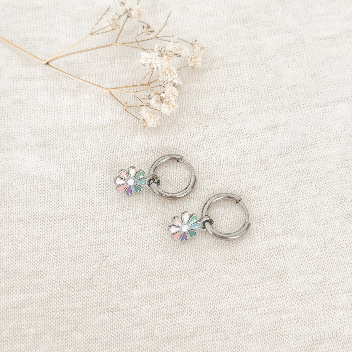 Pastel Flower Earrings - Silver