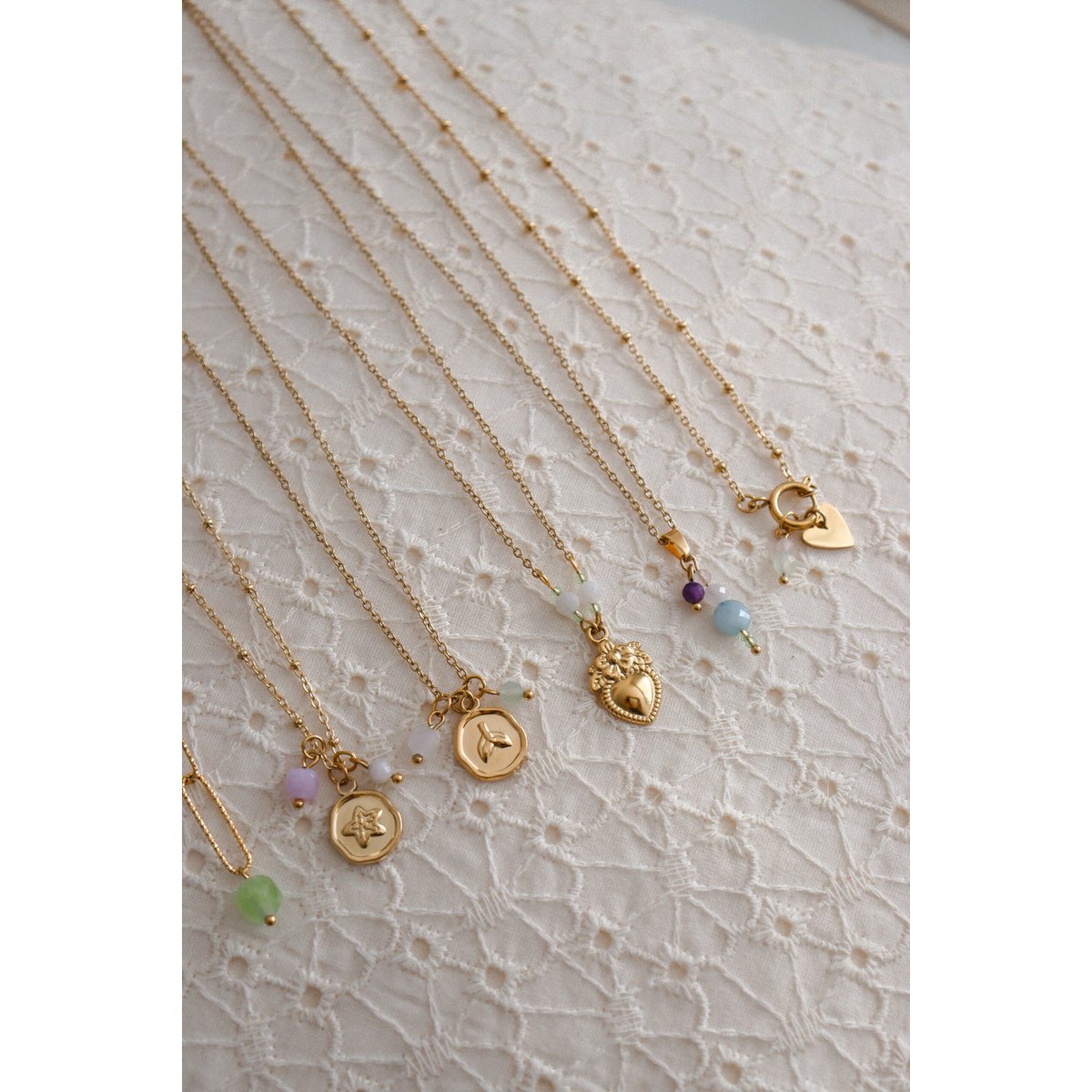 Necklace Jade, Chalcedony & Mermaid - Gold