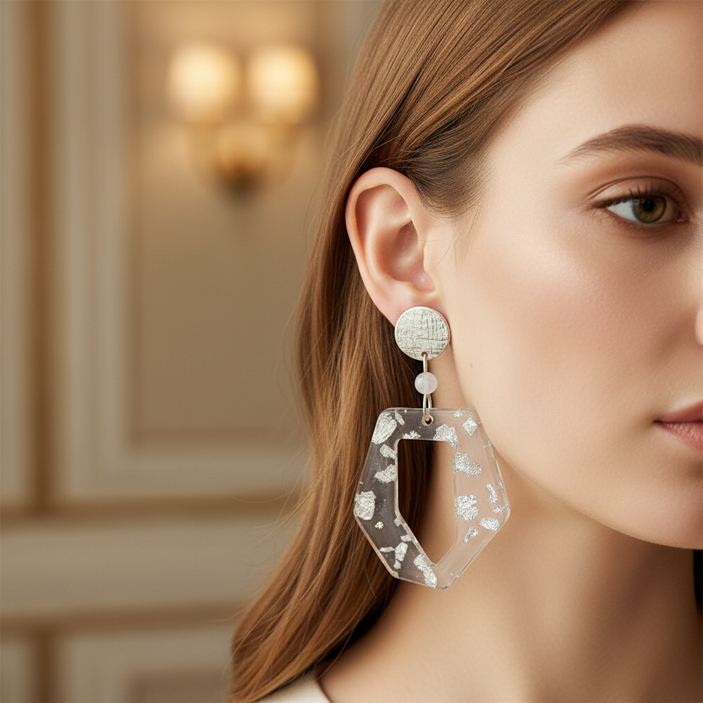 Moonstone Abstract Earrings - Silver