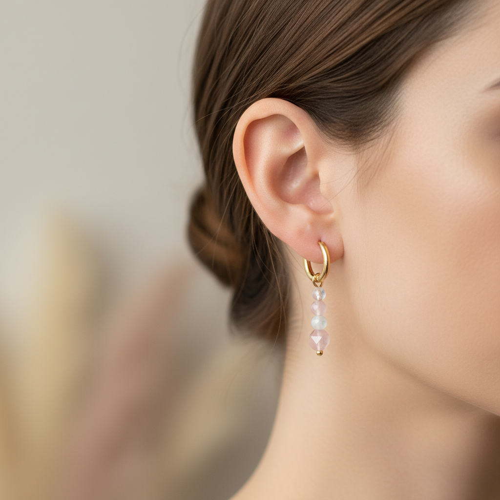 Moonstone and Rose Quartz Earrings - Gold