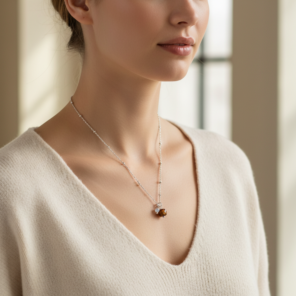 Tiger Eye and Moonstone Necklace - Silver