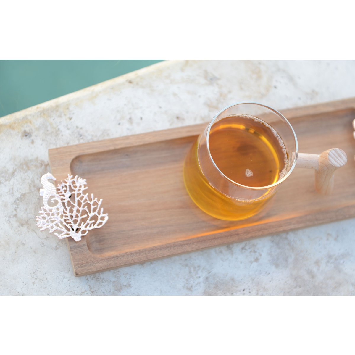 Wooden tray with Decoration Corail Rose Gold 42x13x3cm